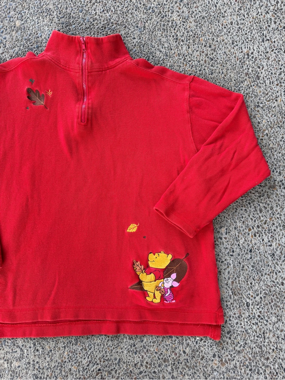Vintage 90s The Disney Store Winnie The Pooh Embroidery Red Quarter Zip Up M/L